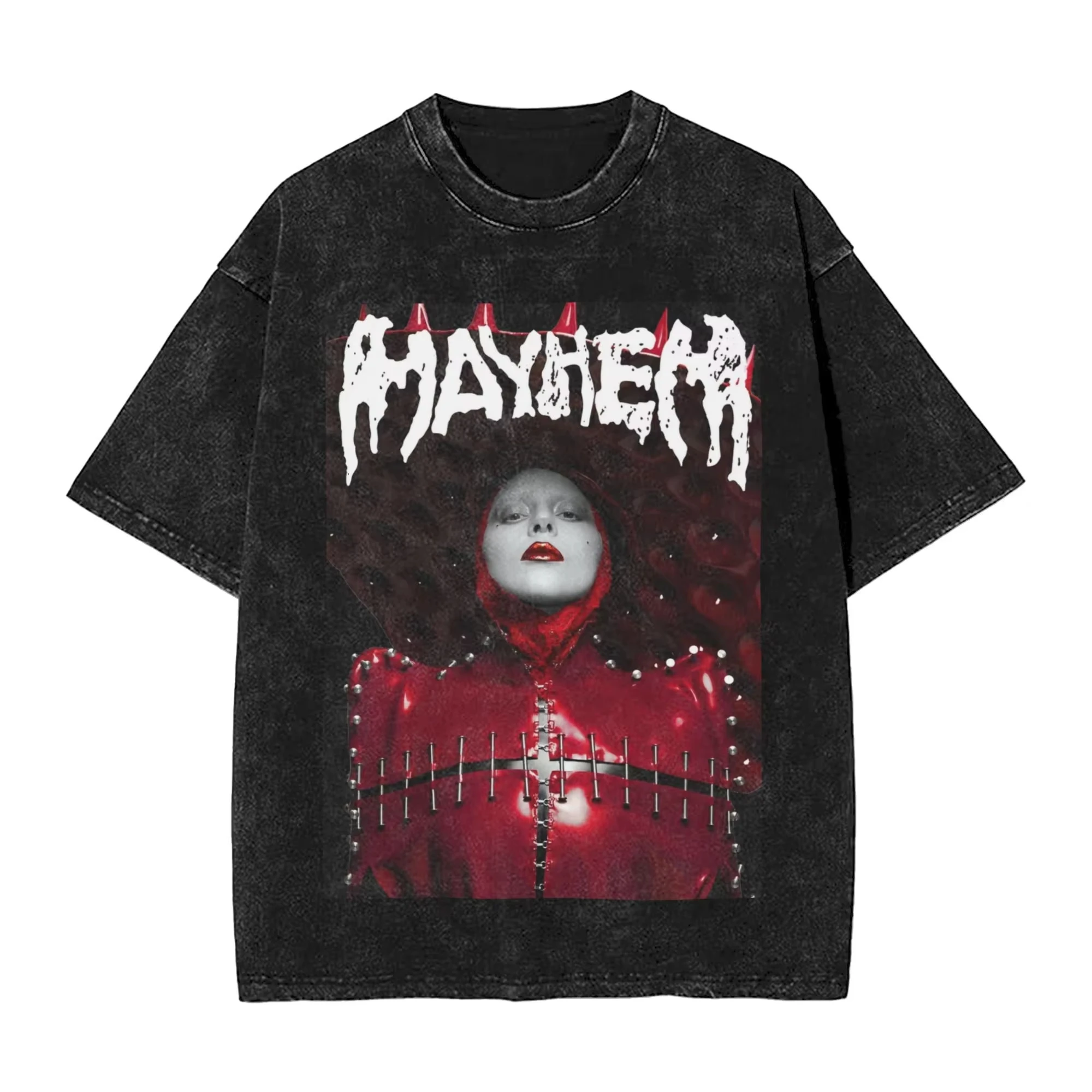 

Washed T Shirts Lady Gaga Mayhem Hip Hop Retro Vintage High Street Streetwear Short Sleeve Print Tees Men's Women Top Harajuku