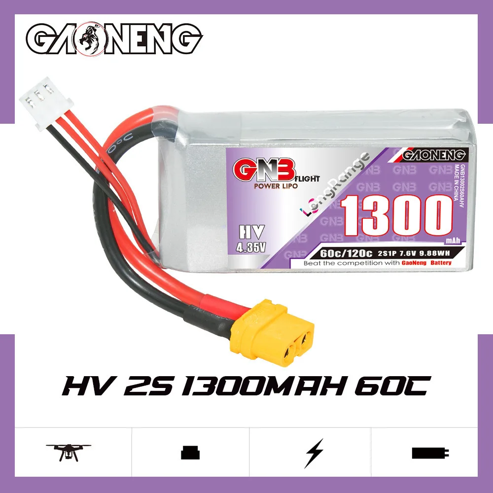 2Pcs GNB 2S 3S 4S 6S Rechargeable Lipo Battery 1100mAh 1300mAh 1550mAh 1700mAh 60C for FPV Quadcopter Drone Aircraft Helicopter