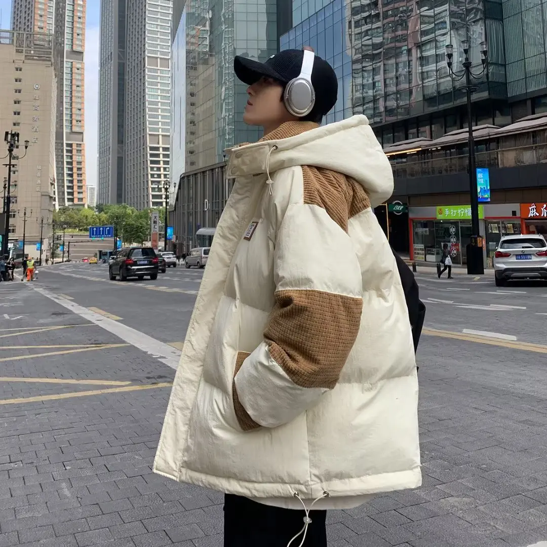 الشتاء رجل سترة المرقعة الوقوف طوق فضفاض الذكور أسفل ملابس خارجية الباردة واقية طويلة الأكمام مقنعين فضفاضة تنوعا الرجال معطف #5