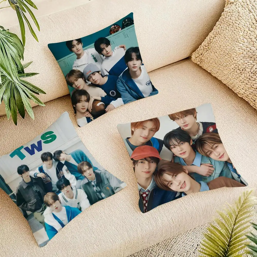 Kpop Band T-TWS Cushion Cover Organic Linen Square Pillow Case Durable Non-Allergenic And Kind To Skin