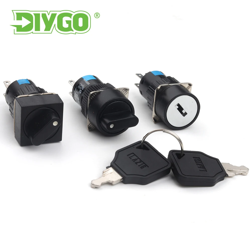 

1Pcs 6-Pin 3-Position Ab6/al6/as6 Knob Rotary Switch 16Mm Small Square Round Button Switch with Key Start Power Switch Equipment