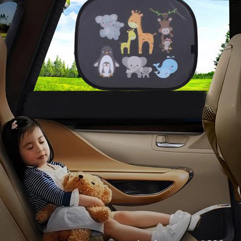 2PCS Window Sunshade Cover For Baby Kids Universal Car Styling Foldable Cute Cartoon Car Sun Shade Cover UV Protect Curtain Side