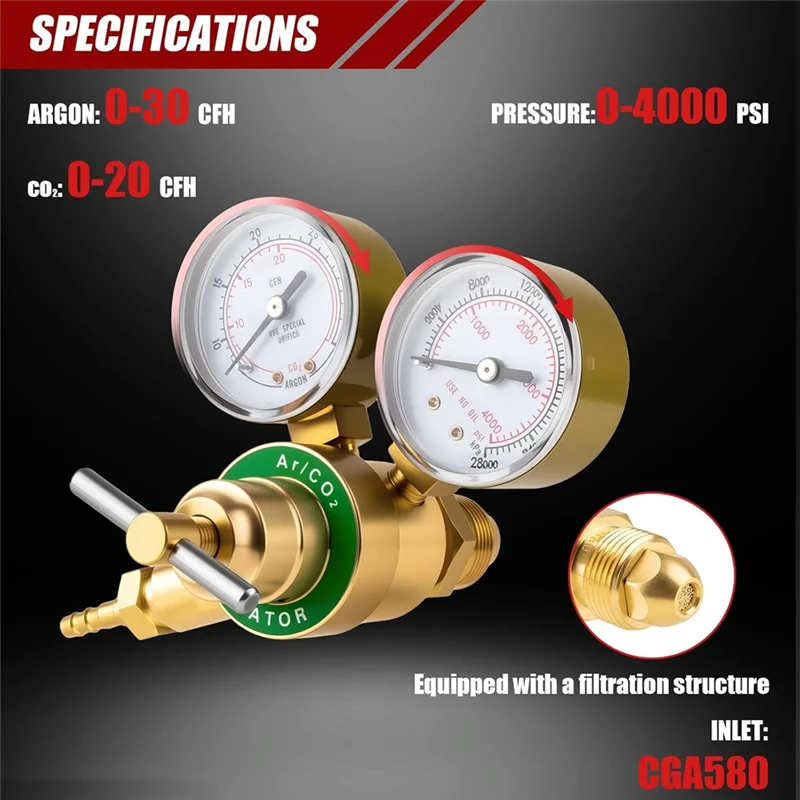 AB66-For MIG And TIG Welding Compatible Argon Co2 Regulator Featuring 6.6FT Argon Gas Hose, Gauge Set