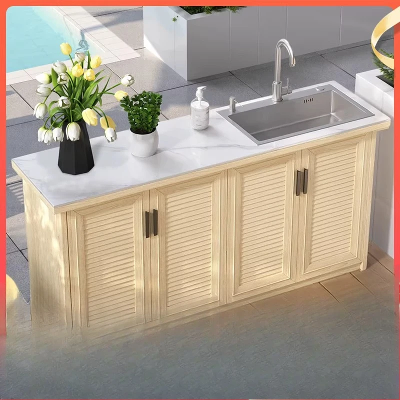 

Outdoor courtyard balcony waterproof and sunscreen aluminum alloy sink integrated wash basin cabinet combined