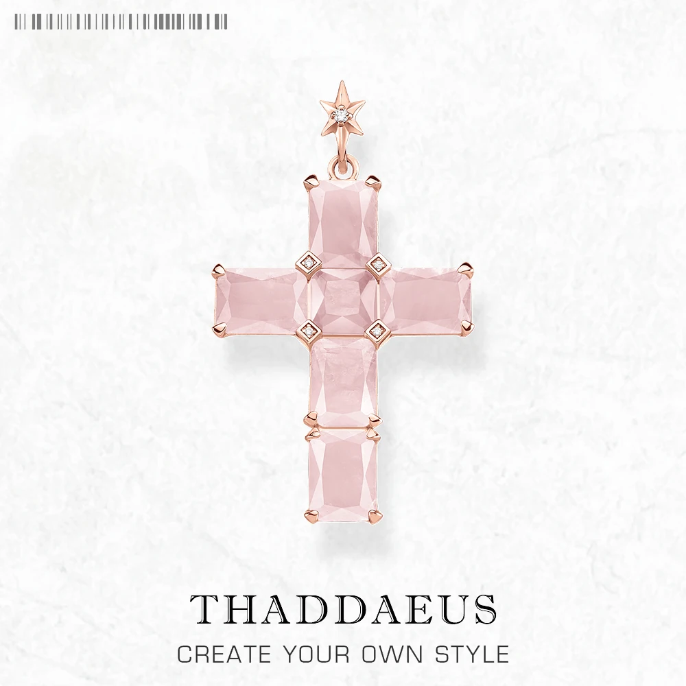 

Pendant Cross With Pink Stones And Star Rose Gold Plated Brand New Fine Jewelry Europe 925 Sterling Silver Gift For Woman