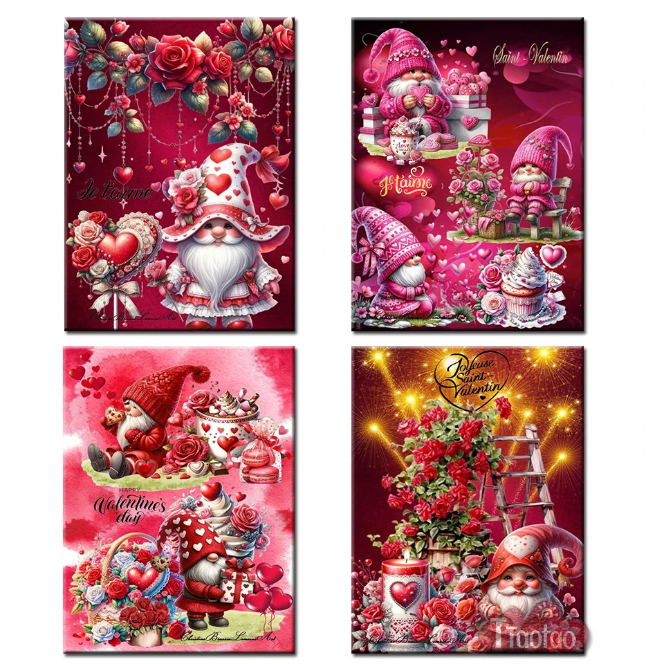 5D Cartoon Love Rose Dwarf Diamond Painting DIY Full Square Round Mosaic Rhinestone Embroidery Decoration Valentine's Day Gift