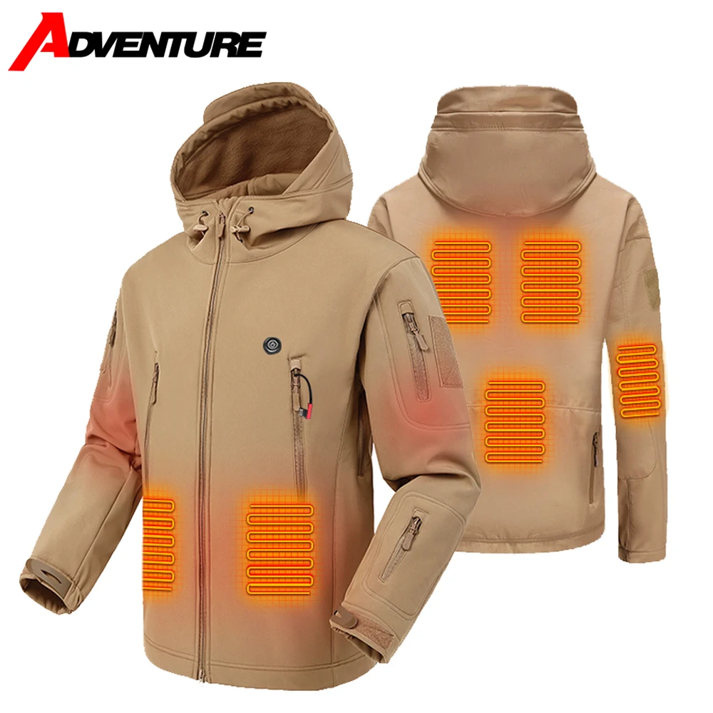 Heated Jacket Winter Motorcycle Hooded Jacket Men Women USB Electric Heating Thermostatic Camping Warm Jacket Washed