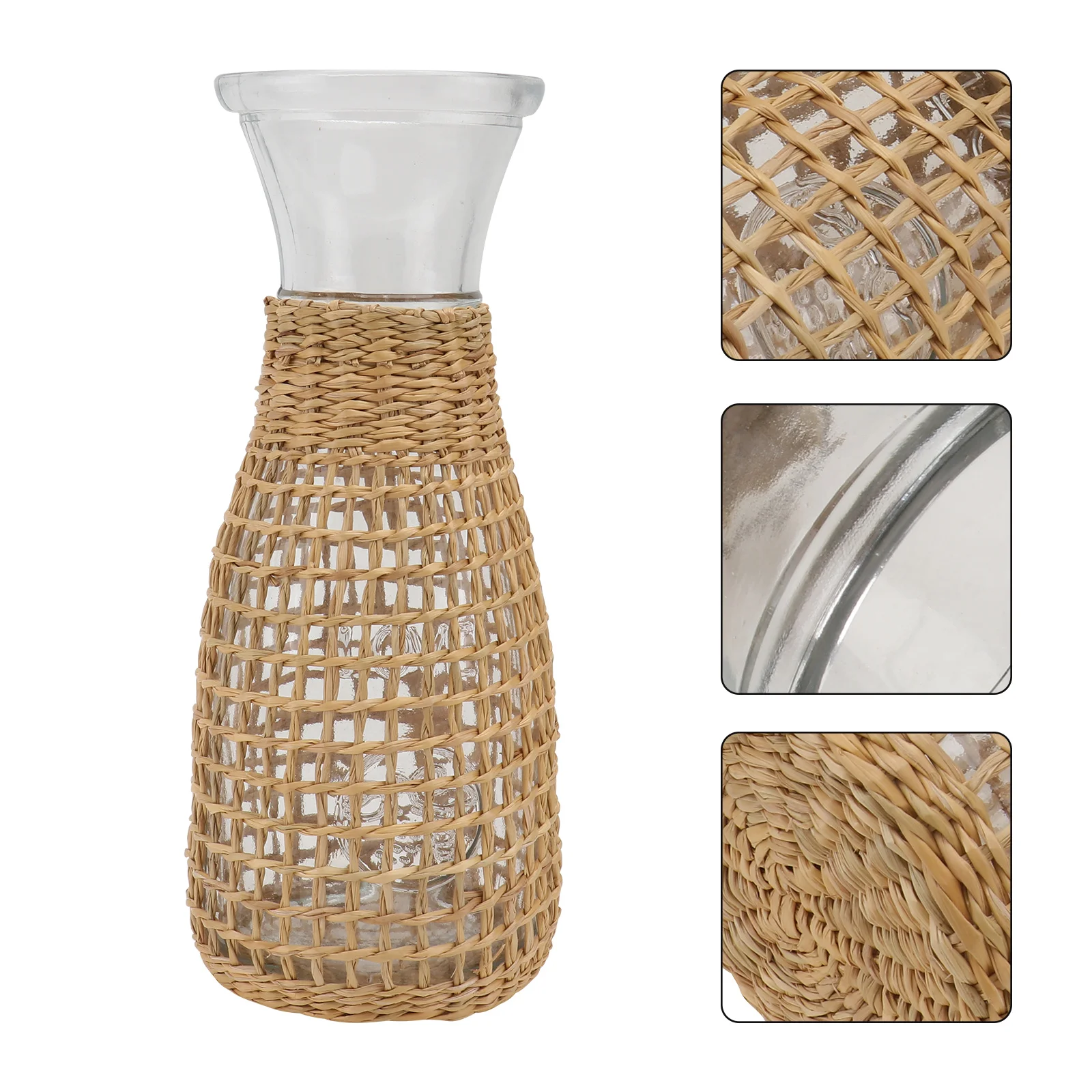 

1Pcs Straw Woven Glass Vase Creative Desktop Flower Arrangement Container Decorative Glass Vase Flower Container