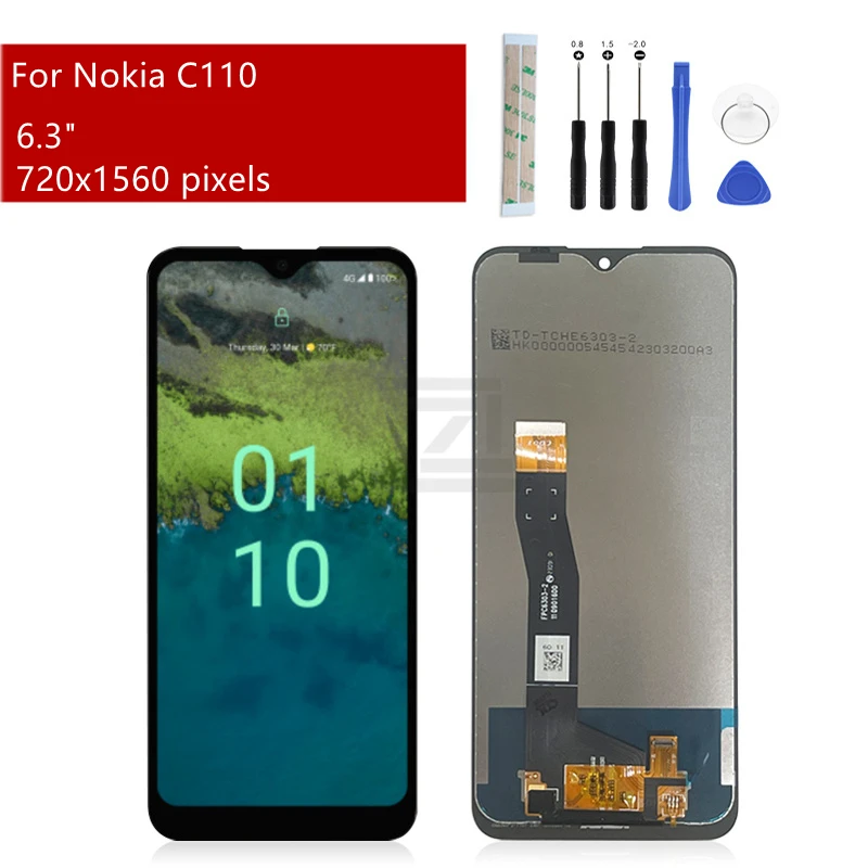 

For Nokia C110 LCD Display With Frame Digitizer Assembly For Nokia C110 Touch Screen Replacement Repair Parts 6.3"