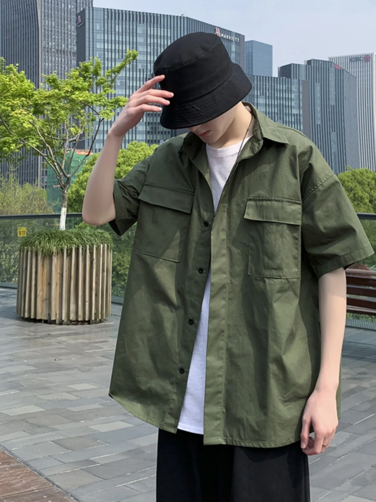 

Summer Men's Loose ort Sve Work irt Five-Point Trendy Brand Functional Sle Korean Loose Couple Casual f Sve irt