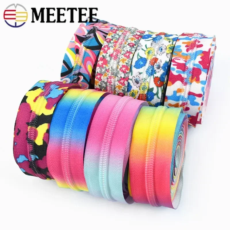 1/2/3/4/5M 5# Nylon Printed Zipper Tape Bag Jacket Zip Garment Invisible Zippers Coil Pocket Zips Repair Kits Sewing Accessories