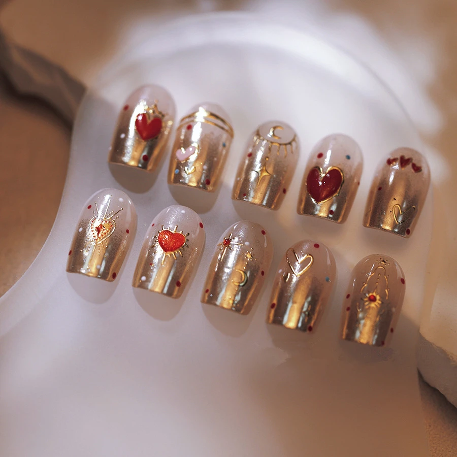 1 قطعة 5D الأحمر القلب مسمار ملصقات الذهب القلب المقدس الشمس ستار القمر القوطية مسمار ملصقات فنية مانيكير الديكور #6