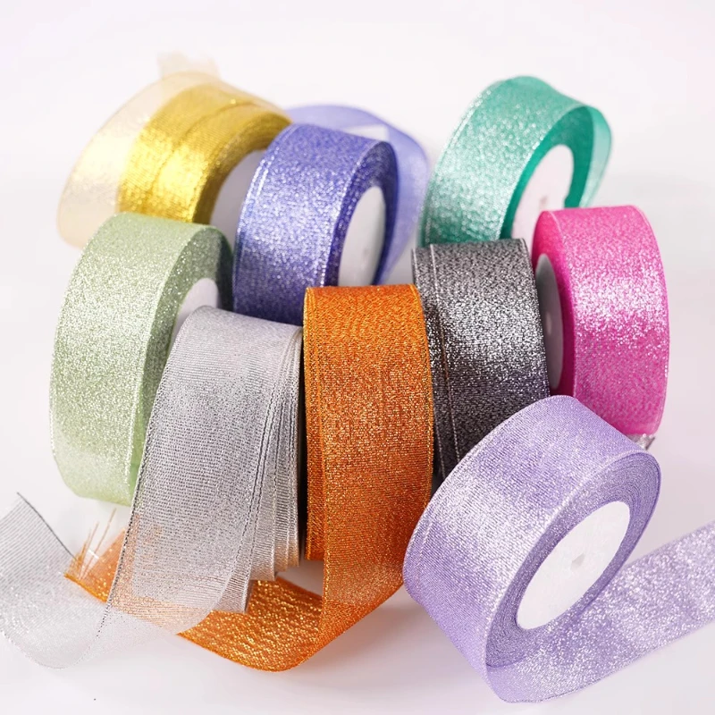 

40mm (22meter/Roll) Metal Glitter Ribbon Wedding Decor Christmas Party Gift Packing DIY Clothing Accessories Bow Decoration