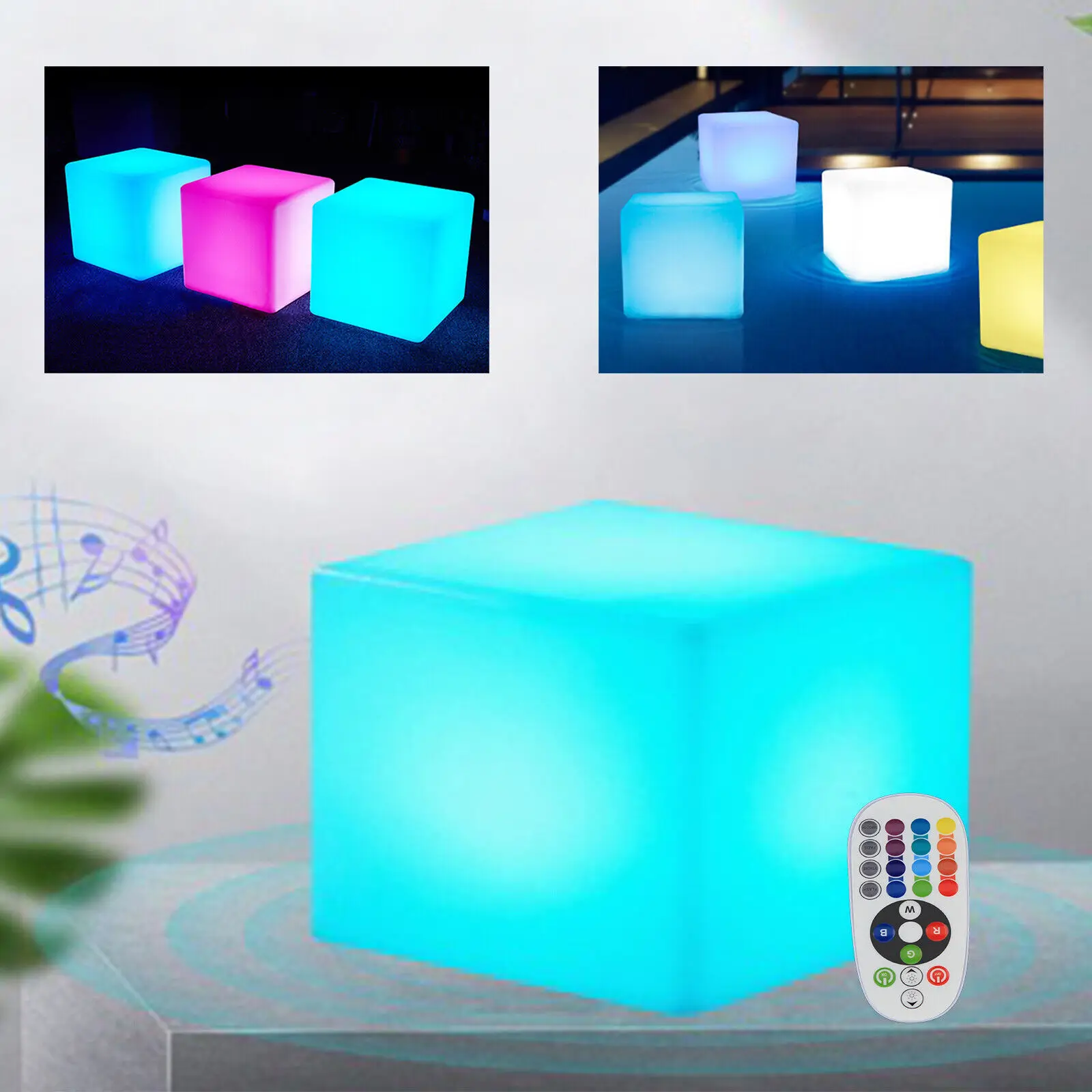 LOYALHEARTD 17" LED Cube Light Pub Bar Stool 16 RGB Colors Changing Chair Light with Remote Control Atmosphere Lamp