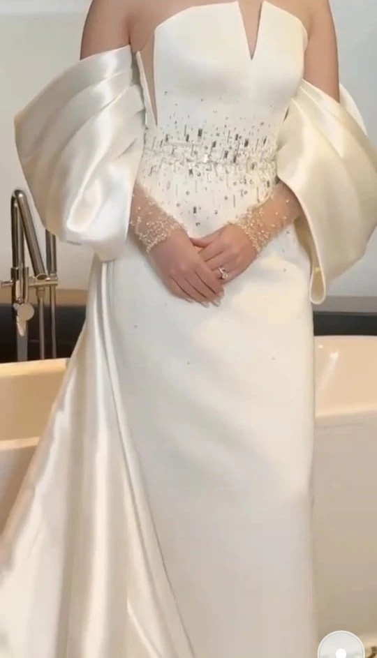 Aangepaste strapless satijnen grote strikken kristal kralen twee pak stukken avondjurk