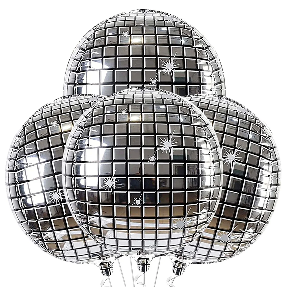 

4Pcs/set Disco Ball Balloons 22 Inch 4D Ballon 80s Disco Dance Party Decor 90s Birthday Metallic Mirror Foil Balloon