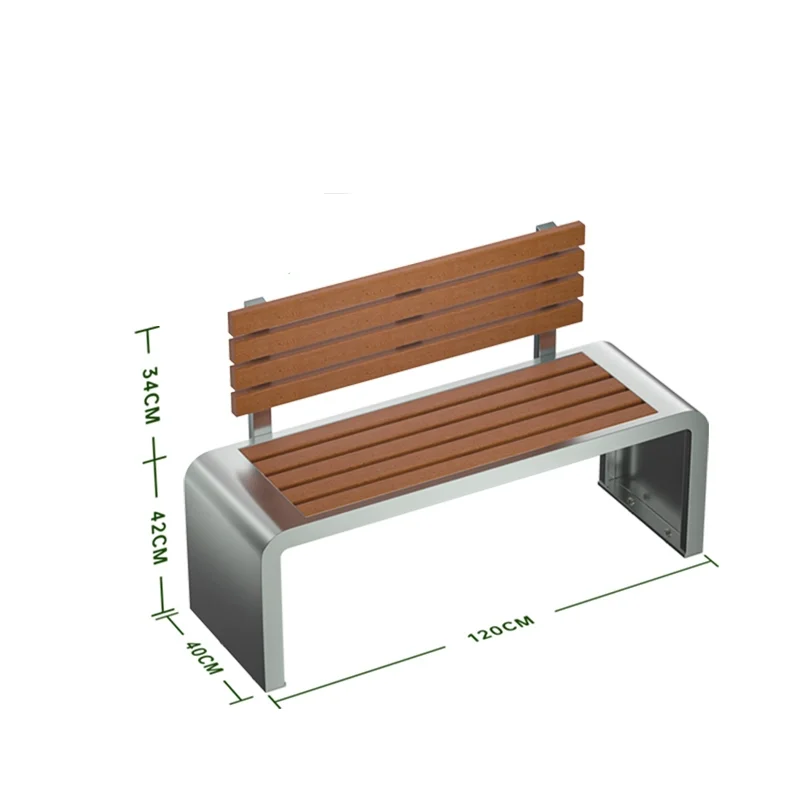 

Modern durable wooden bench with metal backrest for long street leisure seating, suitable for indoor and outdoor park adventure