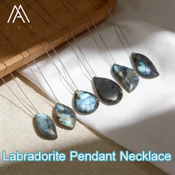 Natural Labradorite Pendant Necklace Stainless Steel Chain Irregular Gemstone Necklaces Fashion Jewelry Daily Accessories Unisex