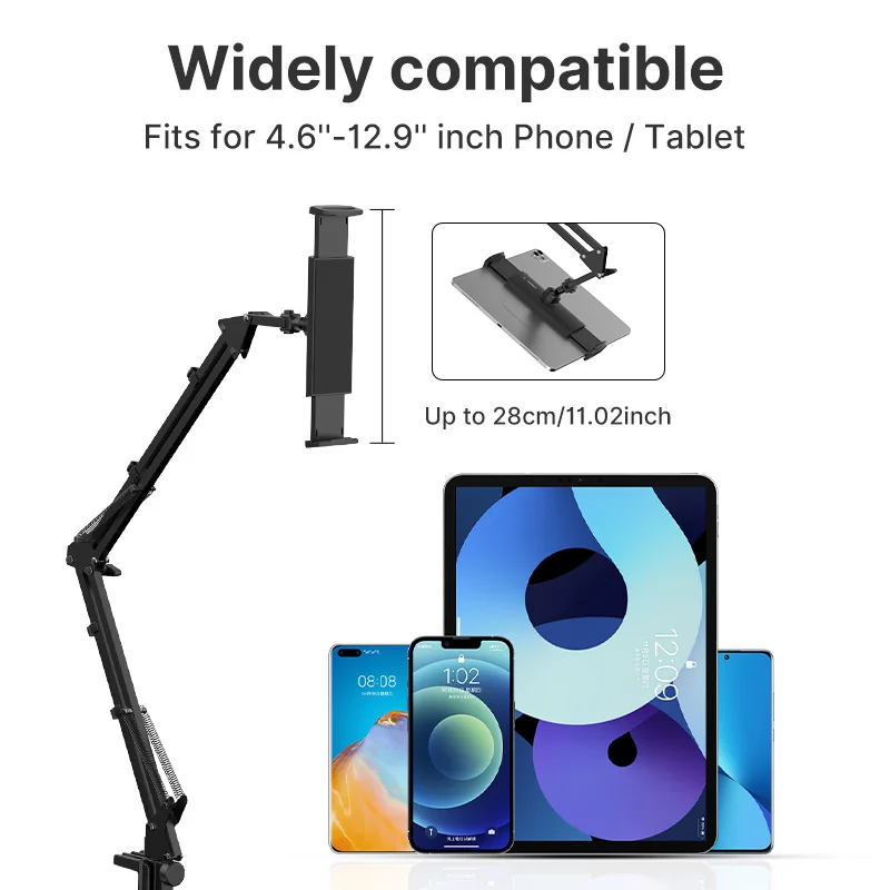 Ulanzi T2 Metal 360° Long Arm Tablet Stand 4.6~12.9 inch Tablet Smartphone Bed Desktop Lazy Holder Bracket Microphone Boom Arm