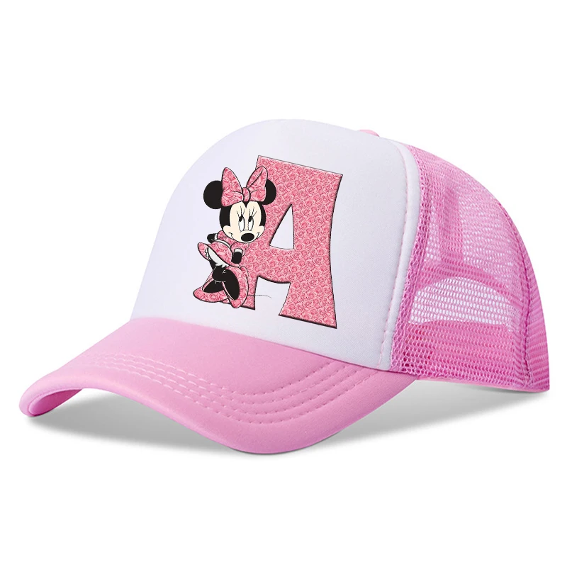 New Minnie Mouse Girls Baseball Caps Cartoon Letter A-Z Printed Hat Children Casual Sun Hats Adjustable Peaked Cap Kids Gifts