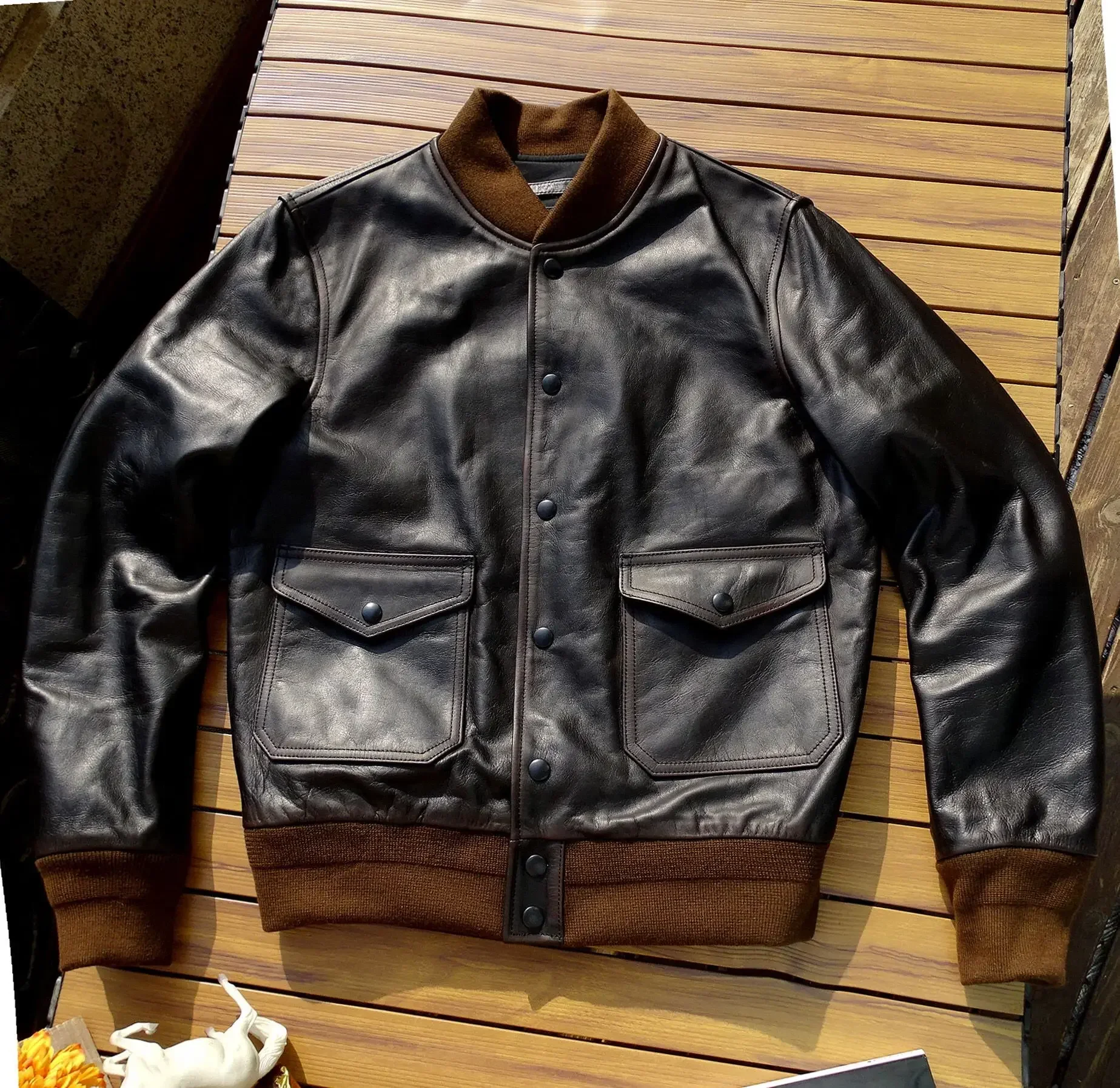 2024 Spring Autumn Fall Fashion Man's Genuine Leather Coat Natural Horse Skin Male Motorcyclist Casual Outerwear Plus Big Sized