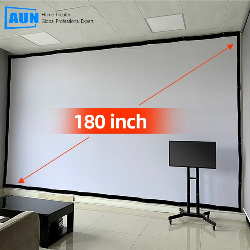 AUN 180/150 inch Projector Screen Upgrade Thicker Video Game Projector Screen Customize fit Room for 1080P 4K Home Theater