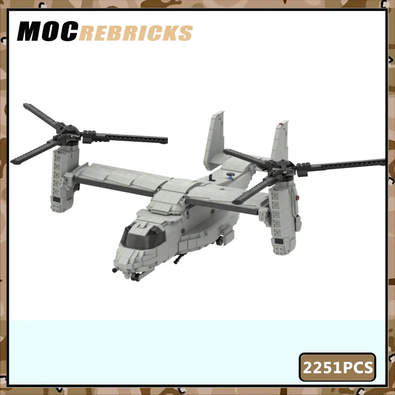 

MOC Building Block WW2 US Air Force Military Weapons Transport Aircraft V-22 Osprey Set Airplane Model Toys XMAS Children Gifts