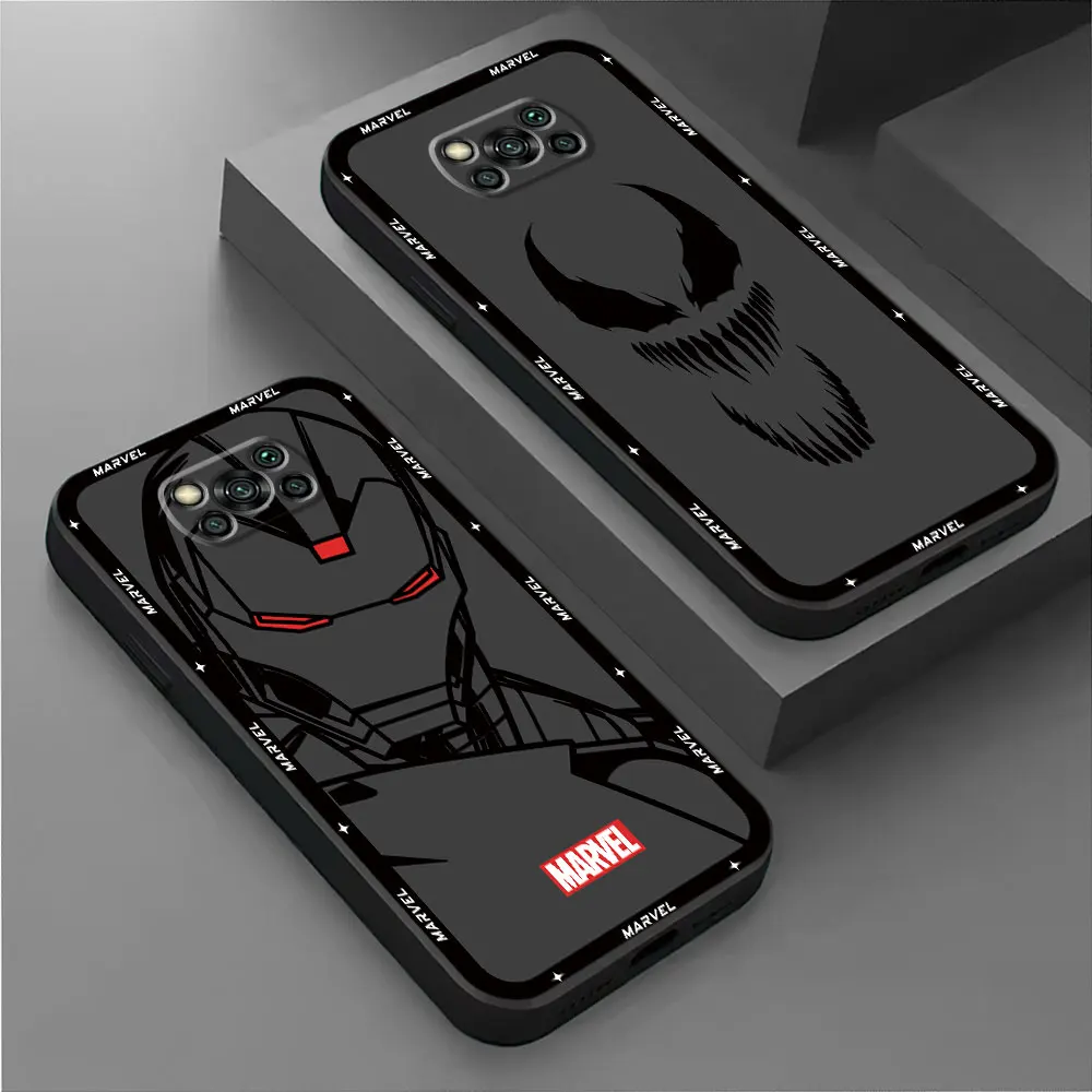 Marvel Spiderman Ironman Phone Case for Poco F5 C40 M3 M4 Pro 5G X4 GT X3 NFC F1 X4 Pro 5G C50 C51 M5 Black Soft Cover