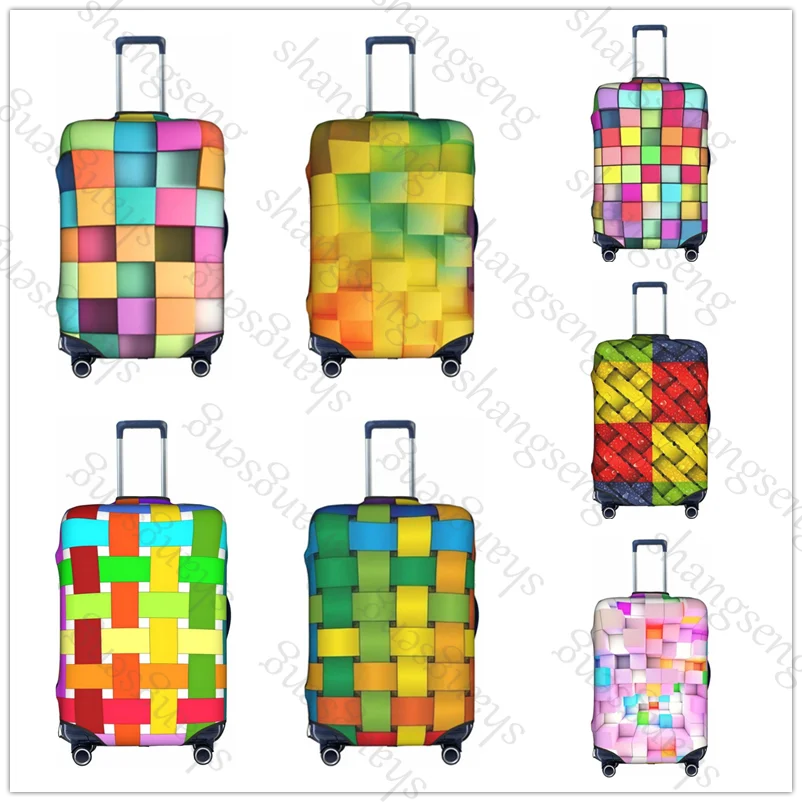 

Thick Elastic Luggage Protective Cover Zipper Suit For 18-32 in Bag Suitcase Covers Travel Accessories Rainbow cube grid pattern