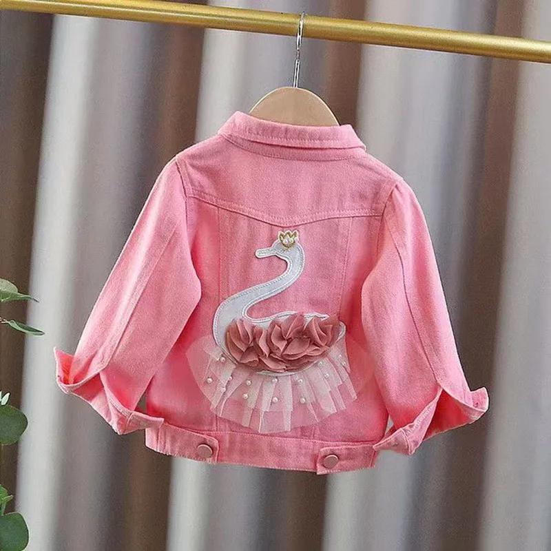 

2026 New Girls' Sweet Cartoon Denim Jacket Single-Breasted Spring Autumn Children's Coat New Collection