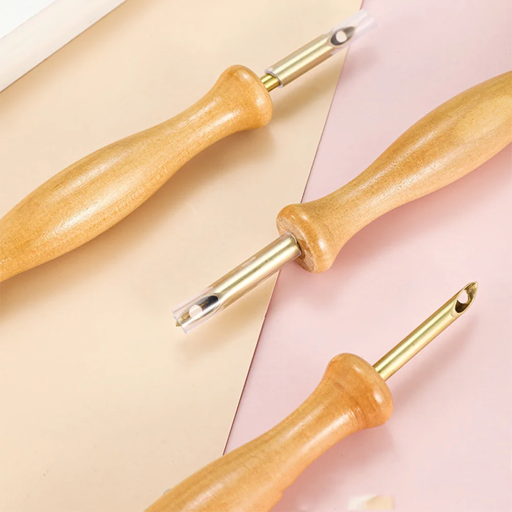 

4pcs Wooden Handle Punch Needle Threader Set, Embroidery Tools For Diy Sewing Crafts, Knitting Weaving Felting Accessories,