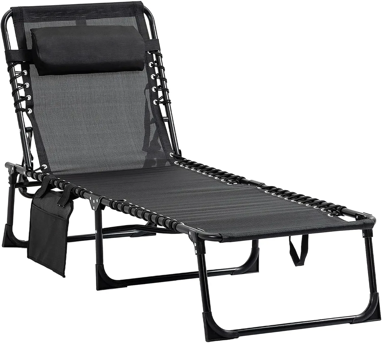 

Reclining Chaise Lounge Chair, Portable Sun Lounger, Folding Camping Cot With Adjustable Backrest And Removable Pillow, For