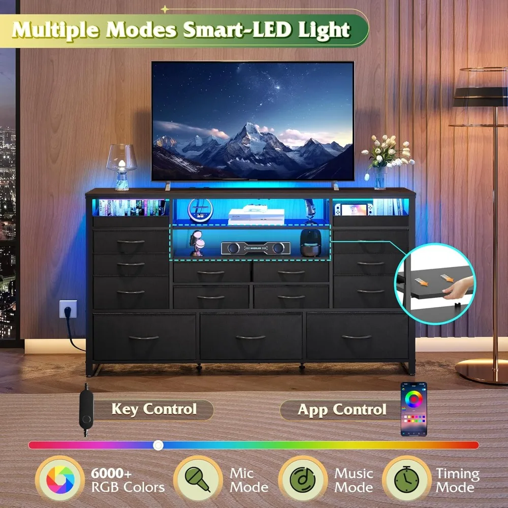 مركز ترفيهي لأجهزة التلفاز مقاس 55-65 بوصة مع أضواء LED ومحطة شحن وطاولة وحدة تحكم الوسائط #5