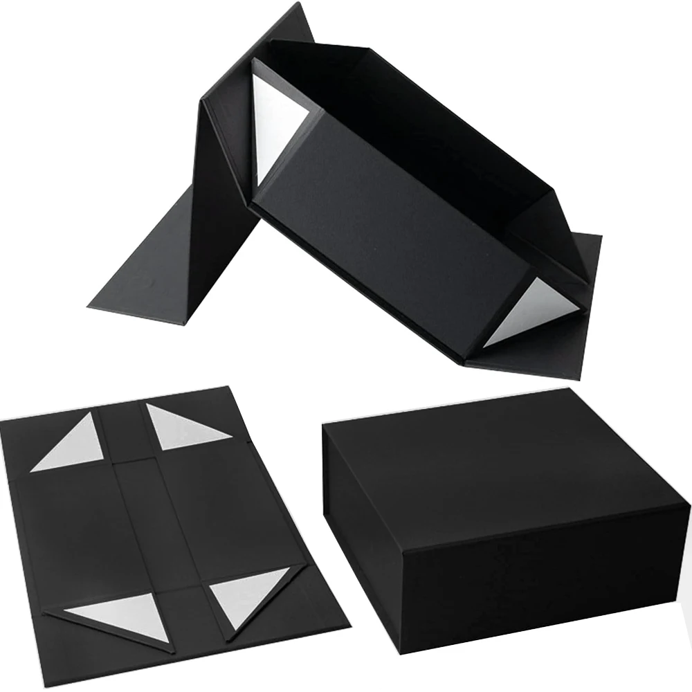 Gift Box 10.5x7.2x3' Inches, Large Gift Box with Lid, Black Gift Box, Groomsman Box, Collapsible Gift Box with Magnetic Lid