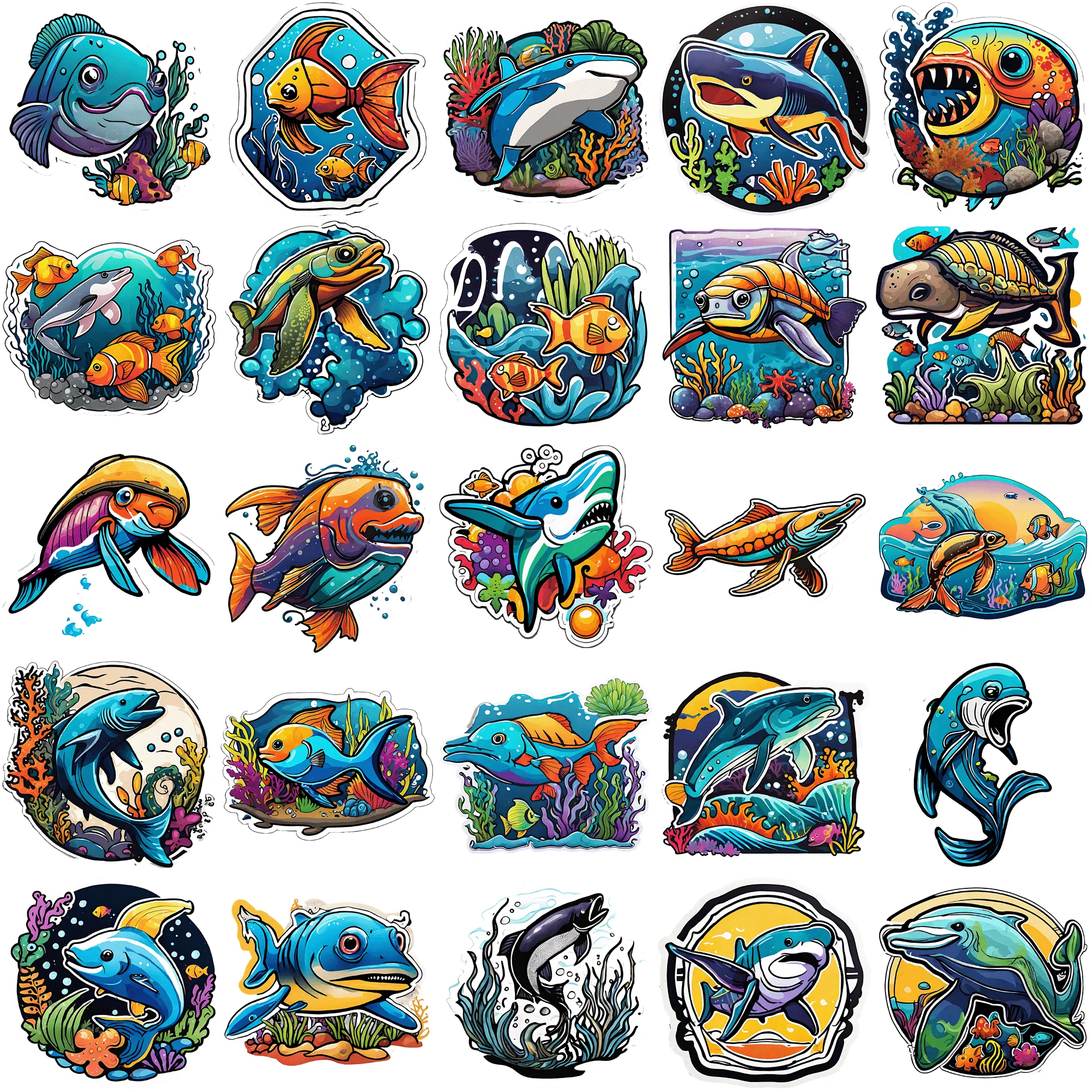 50 pieces of marine life series graffiti stickers Decorative Stickers for Home Design-50 Pieces of Creative and Colorful Designs