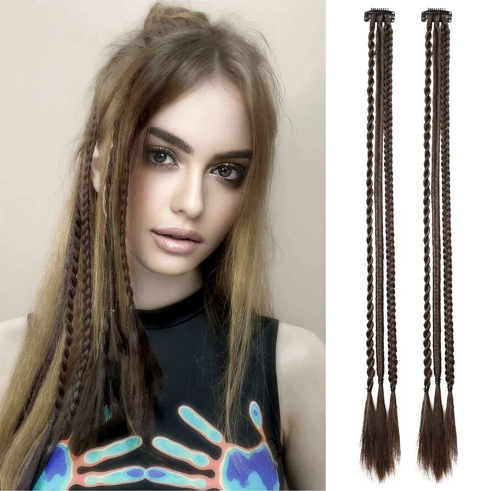 Extensiones de Cabello con Clip trenzado, 2 piezas, trenzas de bebé, postizos de cola de caballo sintética larga para mujeres, niños y niñas,