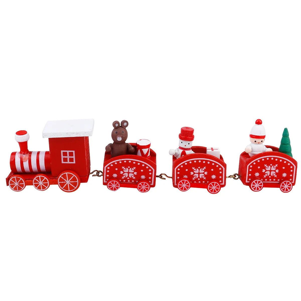Festive Wooden Train Decor Christmas Tabletop Ornament Xmas Desktop Adornment for Holiday Party Kids Celebration Craft