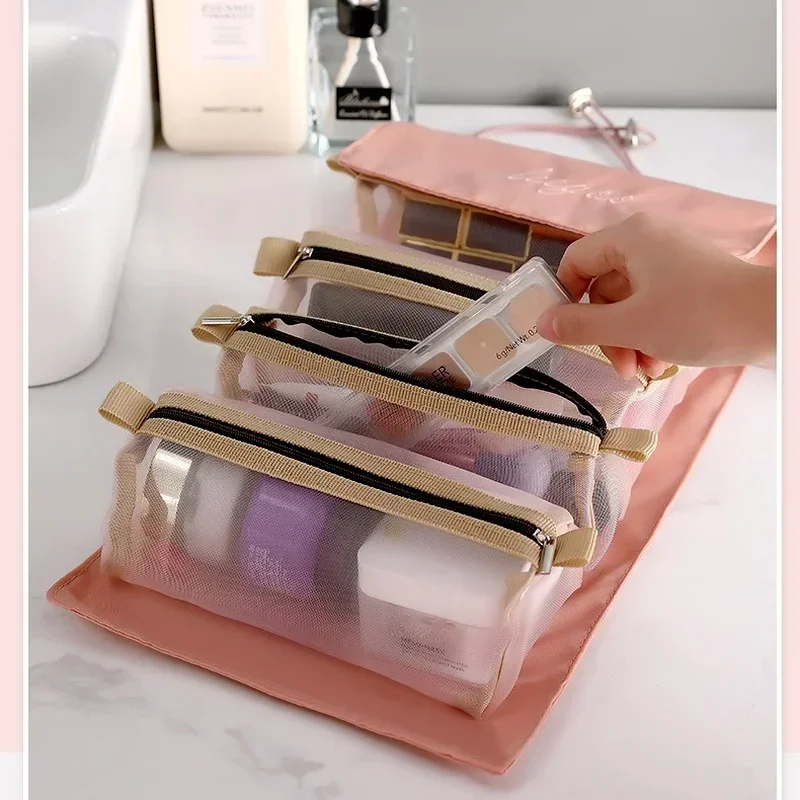 New Foldable Portable Travel Wash Storage Bags 4-in-1 Detachable Makeup Bag Household Large Capacity Zipper Mesh Cosmetics Pouch