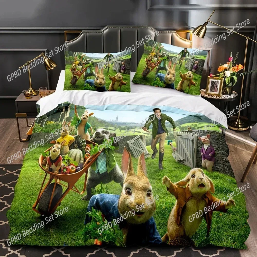 Home Textile Cartoons Peter The Rabbit Cover Duvet Cover Pillow Case Boy Girl Polyester Bedding Set King Queen Twin Size