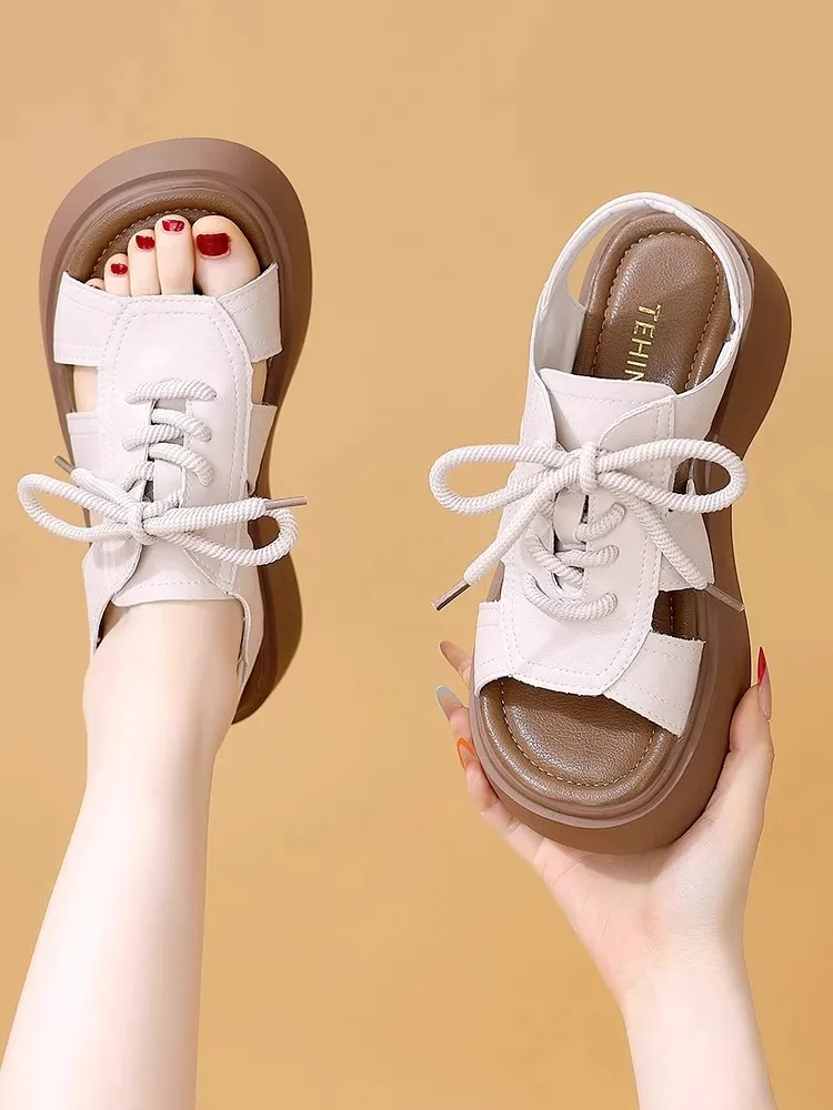 

Women's Thi Bot Platform Sandals Summer New Sle High Sensation Heightening Skirt Sports oes Leather Crossband Casual