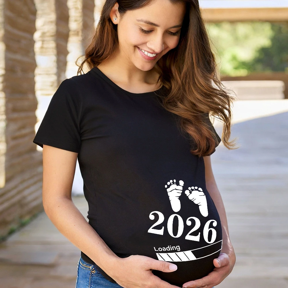 

Baby Loading 2026 Printed Pregnant Shirts Maternity Short Sleeve T-shirt Pregnancy Announcement Outfit New Mom Tops Clothes Tees