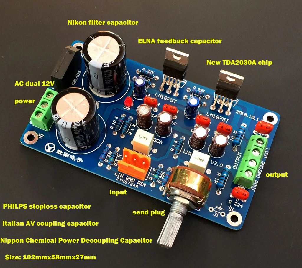 TDA2030A power amplifier board HiFi high fidelity two-channel fever audio 18Wx2