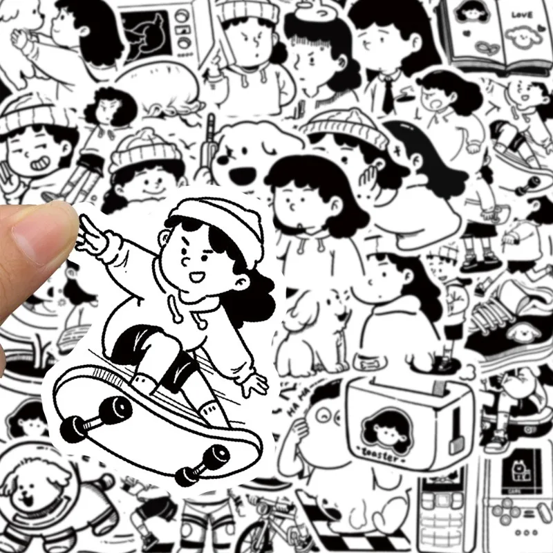 50pcs 만화 성격 소녀와 그녀의 강아지 크리 에이 티브 낙서 장식 스티커
