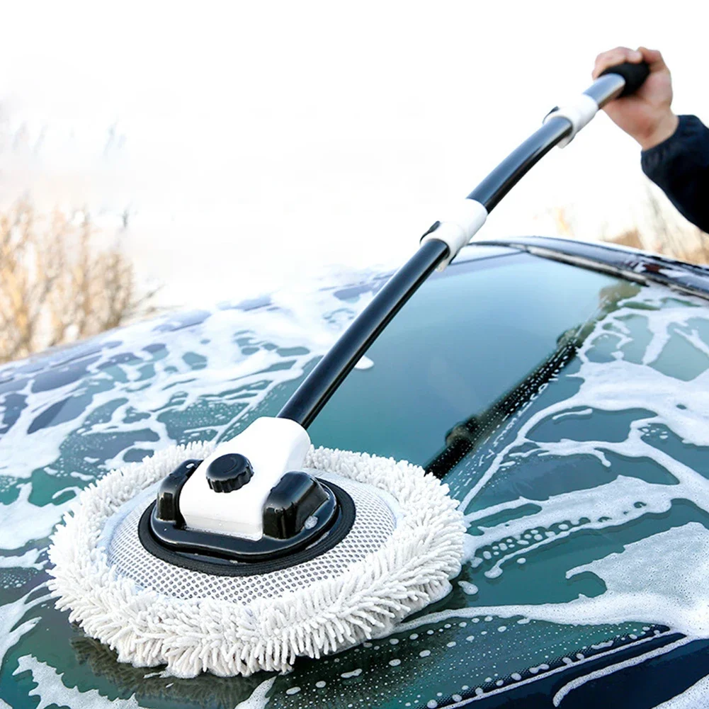 2023 New Car Cleaning Brush 15 Degree Bend Car Wash Brush Telescoping Long Handle Cleaning Mop Chenille Broom Auto Accessories