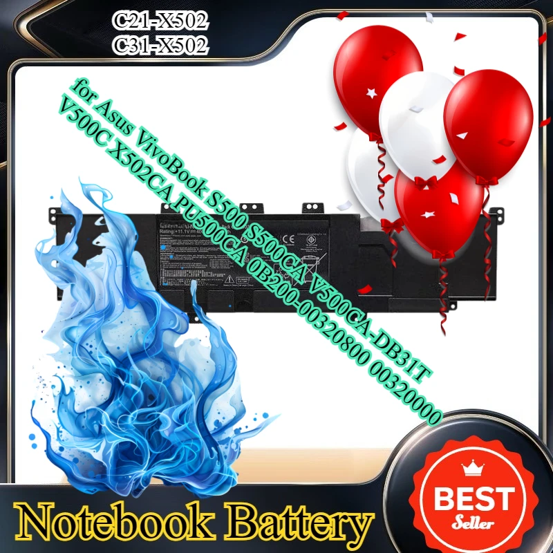 

New C21-X502 C31-X502 Laptop Battery for Asus VivoBook S500 S500CA V500CA-DB31T V500C X502CA PU500CA 0B200-00320800 00320000