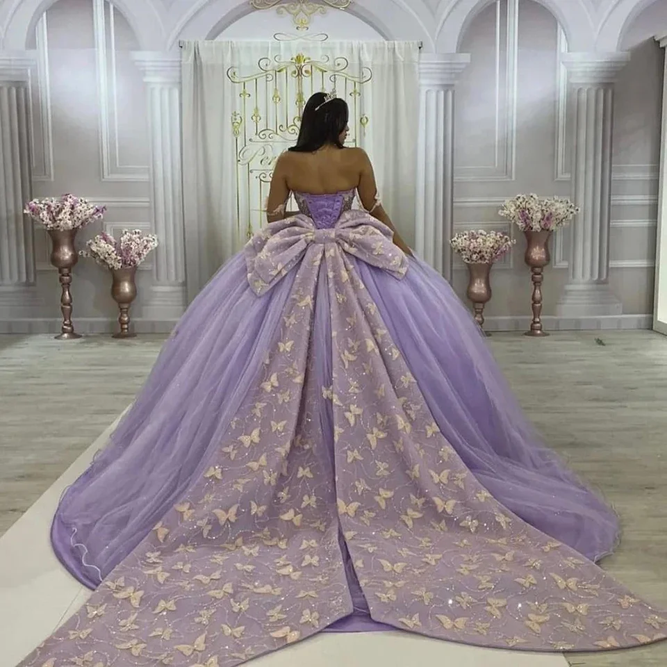 purple butterfly 15 dress Glittering Lilac Princess Butterfly Customized Quinceanera Dresses With Bow  Off-Shoulder Vestidos De 15 Anos Party Prom Dress
