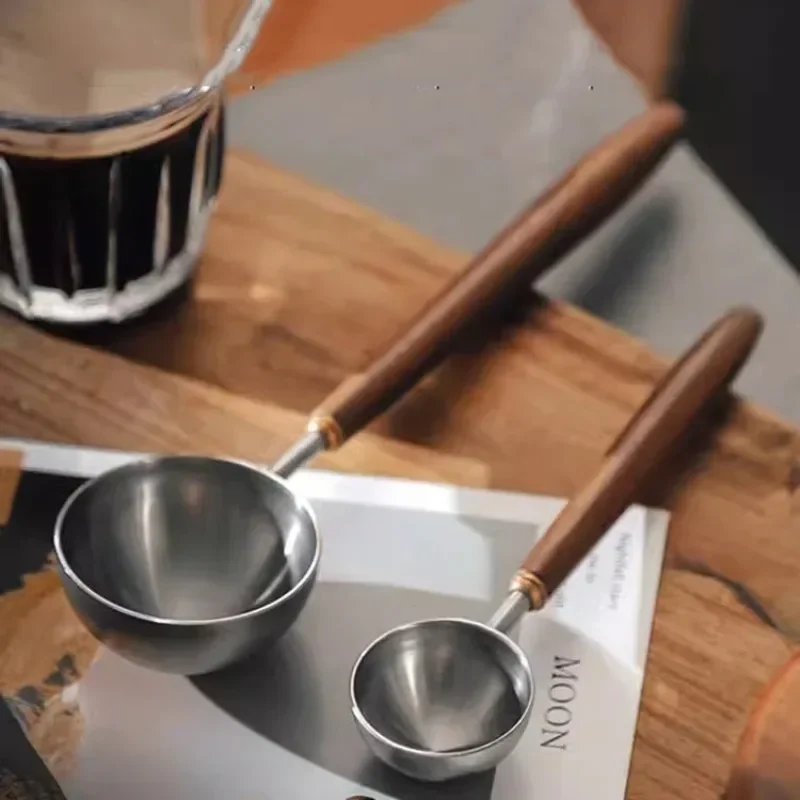 8/25 ml Holzgriff Edelstahl Kaffee Scoop Esslöffel Messlöffel Walnuss Holz Langen Griff Kaffee Löffel Cafe werkzeuge