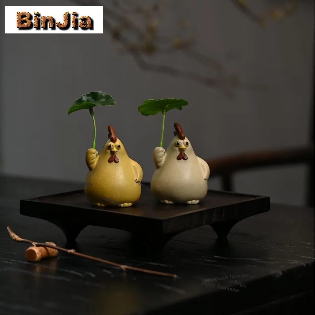 Yixing Zisha Zodiac Rooster Tea Pet Antique Flowerpot Landscaping Tea Figurine Play Toys Tea Statue Ornaments Chinese Tea Set
