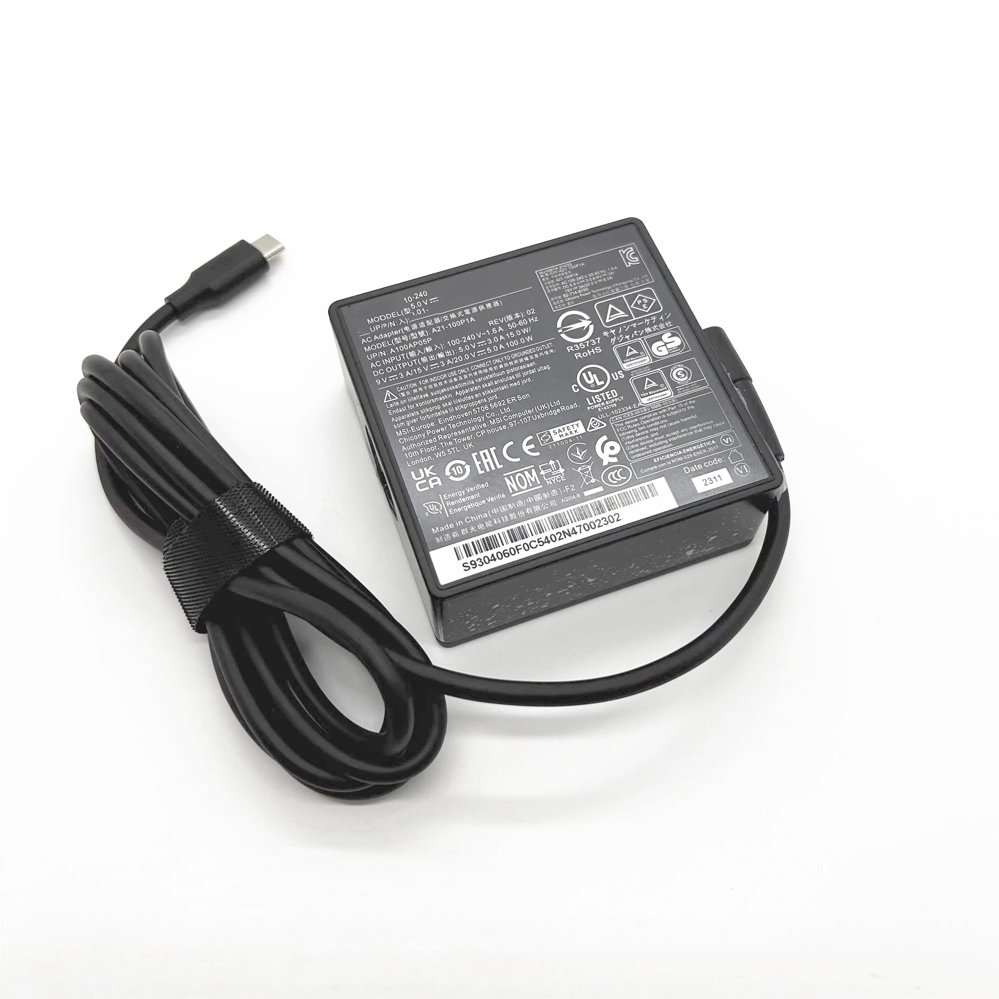 Genuine 20V 5A Type C A21-100P1A ​A100AP05P Laptop AC Adapter Charger For MSI SUMMIT E15 Power Supply S93-04060E0-D04 S9304060F