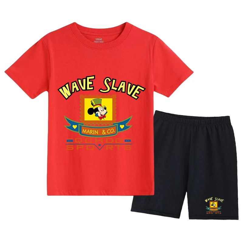 

DISNEY Summer Children's Short Sleeve Sets Mickey Print Boys Clothing